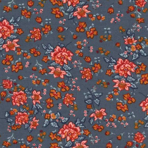 Tissu viscose fleurs vintage fond bleu jean Tissu viscose fleurs vintage fond bleu jean