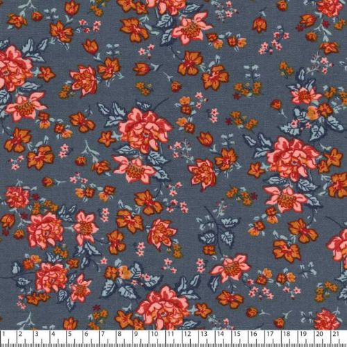 Tissu viscose fleurs vintage fond bleu jean Tissu viscose fleurs vintage fond bleu jean