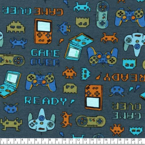 Tissu jersey game over fond gris Poppy Tissu jersey game over fond gris Poppy