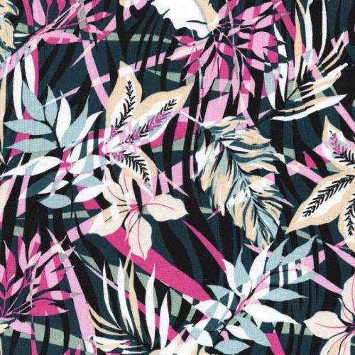 Tissu jersey fleurs graphiques pétrole / 95% vis / 5% el lin Tissu jersey fleurs graphiques pétrole / 95% vis / 5% el lin