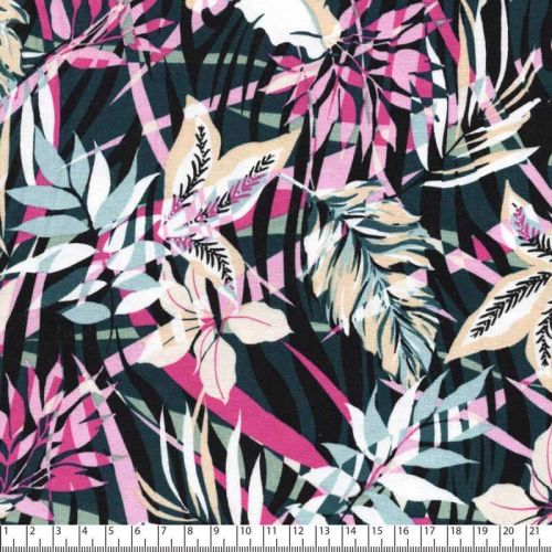 Tissu jersey fleurs graphiques pétrole / 95% vis / 5% el lin Tissu jersey fleurs graphiques pétrole / 95% vis / 5% el lin