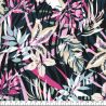 Tissu jersey fleurs graphiques pétrole / 95% vis / 5% el lin