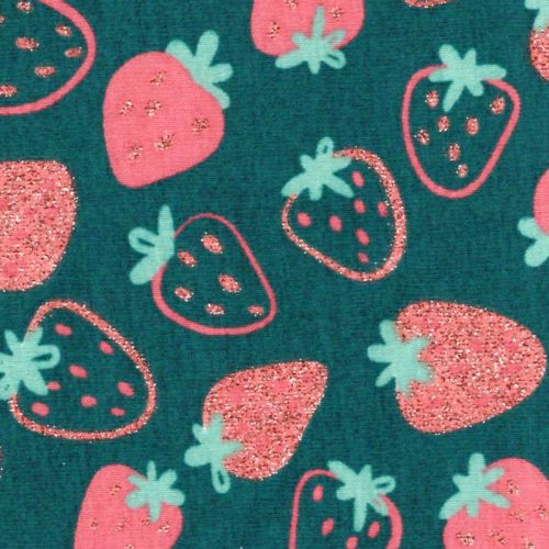 Tissu jersey fraises glitter fond émeraude Poppy Tissu jersey fraises glitter fond émeraude Poppy