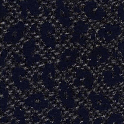 Tissu maille jacquard Léo glitter doré fond bleu marine Tissu maille jacquard Léo glitter doré fond bleu marine