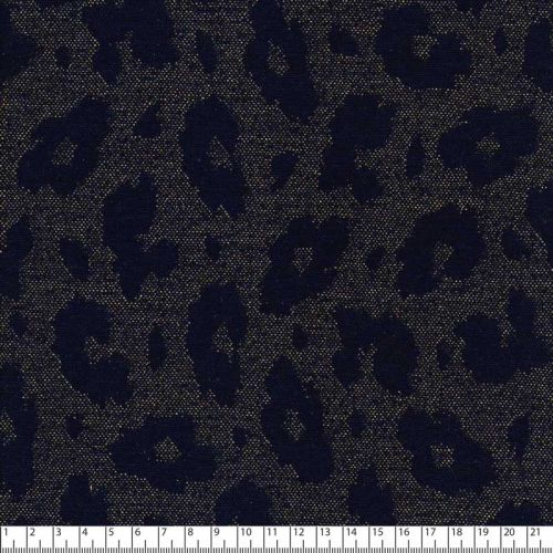 Tissu maille jacquard Léo glitter doré fond bleu marine Tissu maille jacquard Léo glitter doré fond bleu marine