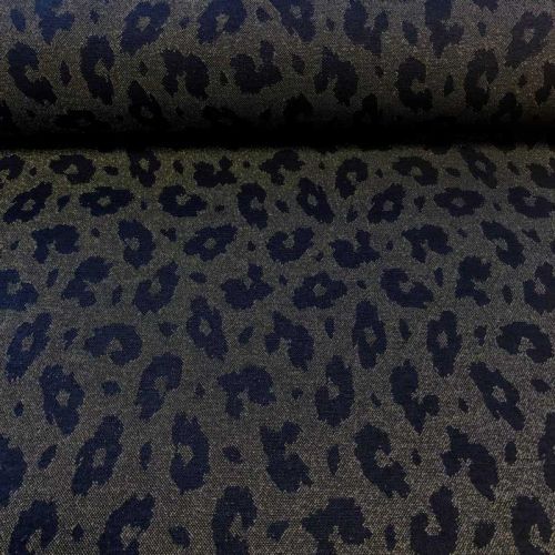 Tissu maille jacquard Léo glitter doré fond bleu marine Tissu maille jacquard Léo glitter doré fond bleu marine