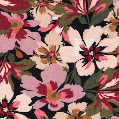 Tissu jersey modal fleurs mauve Poppy Tissu jersey modal fleurs mauve Poppy