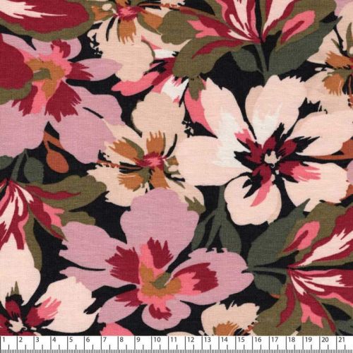 Tissu jersey modal fleurs mauve Poppy Tissu jersey modal fleurs mauve Poppy
