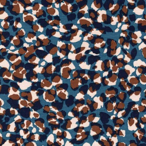 Tissu jersey fleurs façon Léo fond bleu Tissu jersey fleurs façon Léo fond bleu