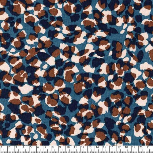 Tissu jersey fleurs façon Léo fond bleu Tissu jersey fleurs façon Léo fond bleu