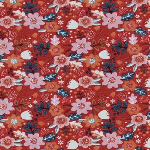 Tissu jersey fleurs rétro fond terracotta Poppy Tissu jersey fleurs rétro fond terracotta Poppy