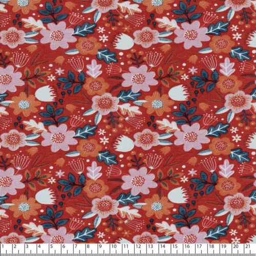 Tissu jersey fleurs rétro fond terracotta Poppy Tissu jersey fleurs rétro fond terracotta Poppy