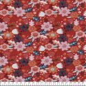 Tissu jersey fleurs rétro fond terracotta Poppy