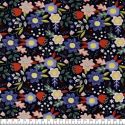 Tissu jersey fleurs rétro fond bleu marine Poppy 