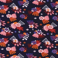Tissu sweat Flowers pistils fond marine Poppy