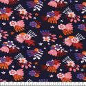 Tissu sweat Flowers pistils fond marine Poppy