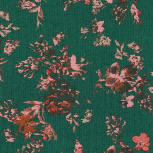 Tissu jersey jardin de fleur fond vert imprimé digital Tissu jersey jardin de fleur fond vert imprimé digital