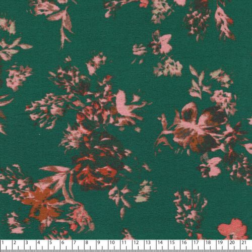 Tissu jersey jardin de fleur fond vert imprimé digital Tissu jersey jardin de fleur fond vert imprimé digital