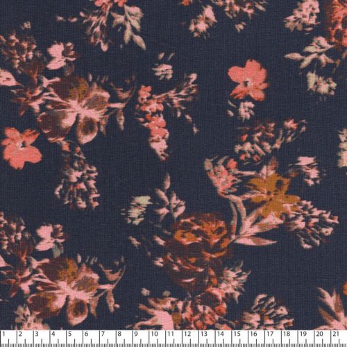 Tissu jersey jardin de fleur fond bleu marine imprimé digital Tissu jersey jardin de fleur fond bleu marine imprimé digital