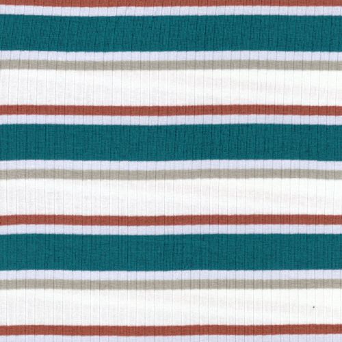 Tissu jersey côtelé rayures bleu et beige