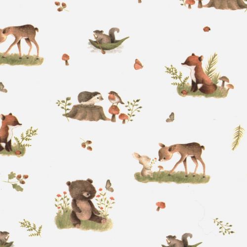 Tissu jersey Sweet Forest Poppy fond blanc Tissu jersey Sweet Forest Poppy fond blanc