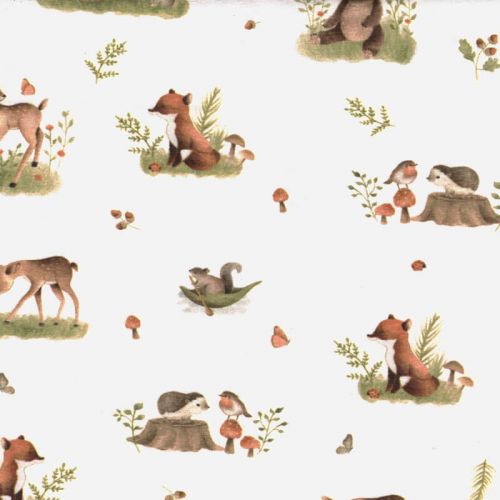 Tissu jersey Sweet Forest Poppy fond blanc Tissu jersey Sweet Forest Poppy fond blanc
