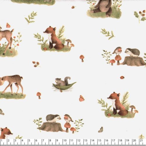 Tissu jersey Sweet Forest Poppy fond blanc Tissu jersey Sweet Forest Poppy fond blanc