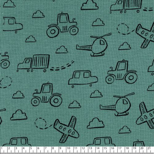 Tissu jersey nid d'abeille Poppy Cars and Planes vert