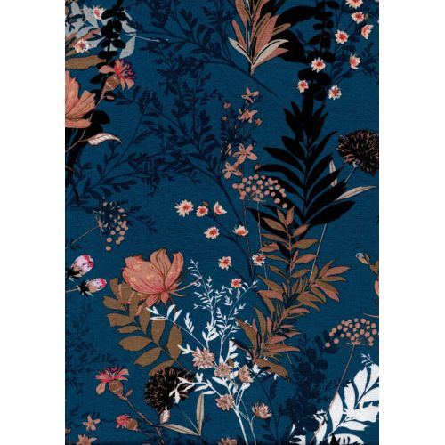 Tissu jersey jardin romantique fond bleu Tissu jersey jardin romantique fond bleu