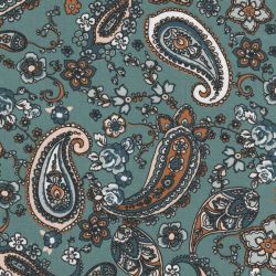 Tissu viscose élasthanne Paisley fond vert sauge