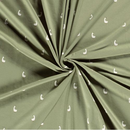 Tissu jersey oies fond vert amande Tissu jersey oies fond vert amande