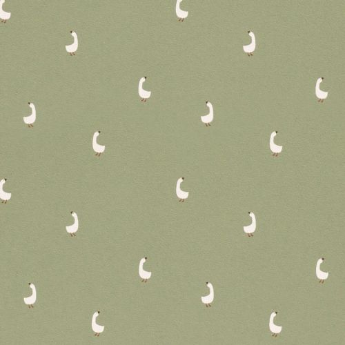Tissu jersey oies fond vert amande Tissu jersey oies fond vert amande