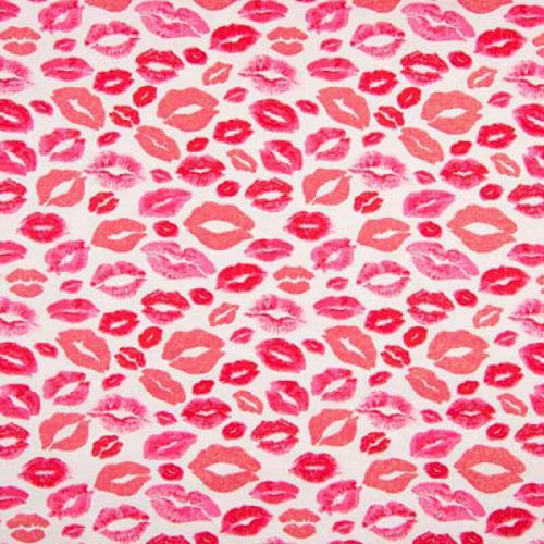 Tissu jersey bisous rose glitter fond blanc Tissu jersey bisous rose glitter fond blanc