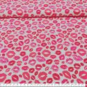 Tissu jersey bisous rose glitter fond blanc