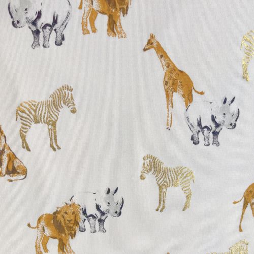 Tissu jersey Safari foil fond blanc cassé 95%cot, 5%el larg Tissu jersey Safari foil fond blanc cassé 95%cot, 5%el larg