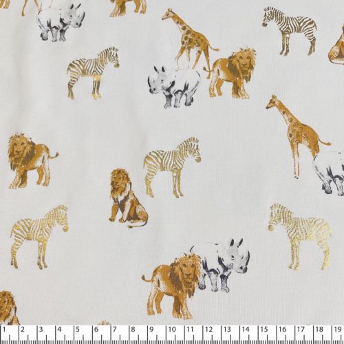 Tissu jersey Safari foil fond blanc cassé 95%cot, 5%el larg Tissu jersey Safari foil fond blanc cassé 95%cot, 5%el larg