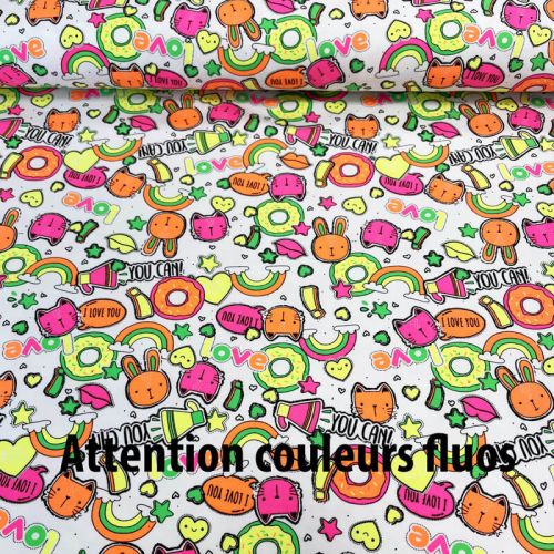 Tissu jersey Neon You can fond blanc Tissu jersey Neon You can fond blanc