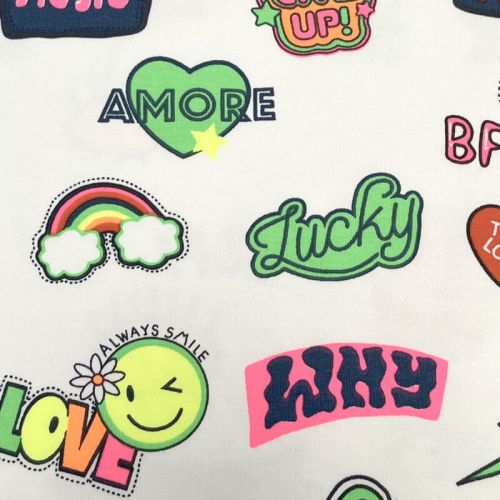 Tissu jersey Neon stickers fond blanc Tissu jersey Neon stickers fond blanc