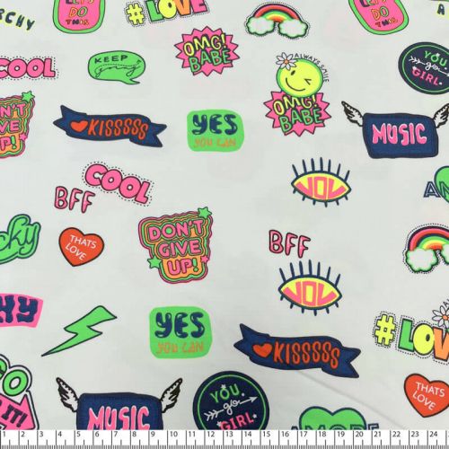 Tissu jersey Neon stickers fond blanc Tissu jersey Neon stickers fond blanc