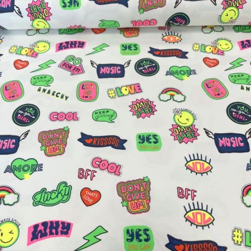 Tissu jersey Neon stickers fond blanc Tissu jersey Neon stickers fond blanc