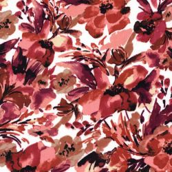 Tissu viscose fleurs pêche fond blanc