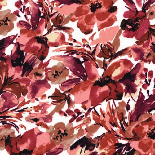 Tissu viscose fleurs pêche fond blanc Tissu viscose fleurs pêche fond blanc