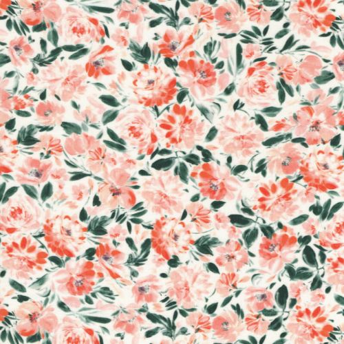 Tissu viscose pivoines rose fond blanc 100% visc larg 140 cm Tissu viscose pivoines rose fond blanc 100% visc larg 140 cm