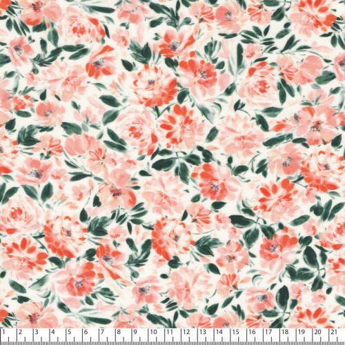 Tissu viscose pivoines rose fond blanc 100% visc larg 140 cm Tissu viscose pivoines rose fond blanc 100% visc larg 140 cm
