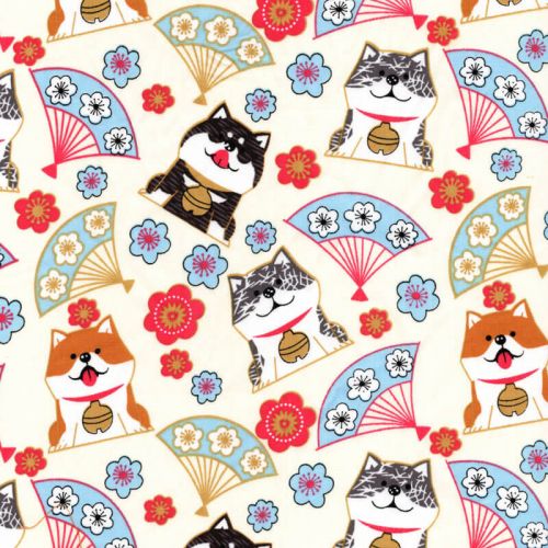 Tissu coton chien lucky Shiba Tissu coton chien lucky Shiba