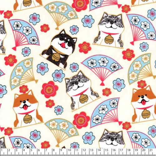 Tissu coton chien lucky Shiba Tissu coton chien lucky Shiba