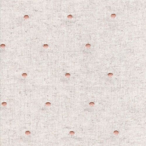 Tissu viscose/lin brodé pois nude fond naturel Tissu viscose/lin brodé pois nude fond naturel