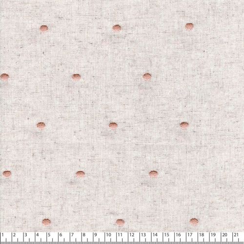 Tissu viscose/lin brodé pois nude fond naturel Tissu viscose/lin brodé pois nude fond naturel