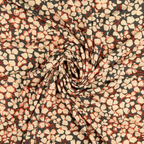 Tissu jersey viscose fleurs fond vert Tissu jersey viscose fleurs fond vert