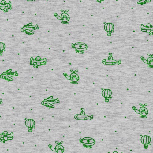 Tissu sweat véhicules volants fond gris chiné Tissu sweat véhicules volants fond gris chiné